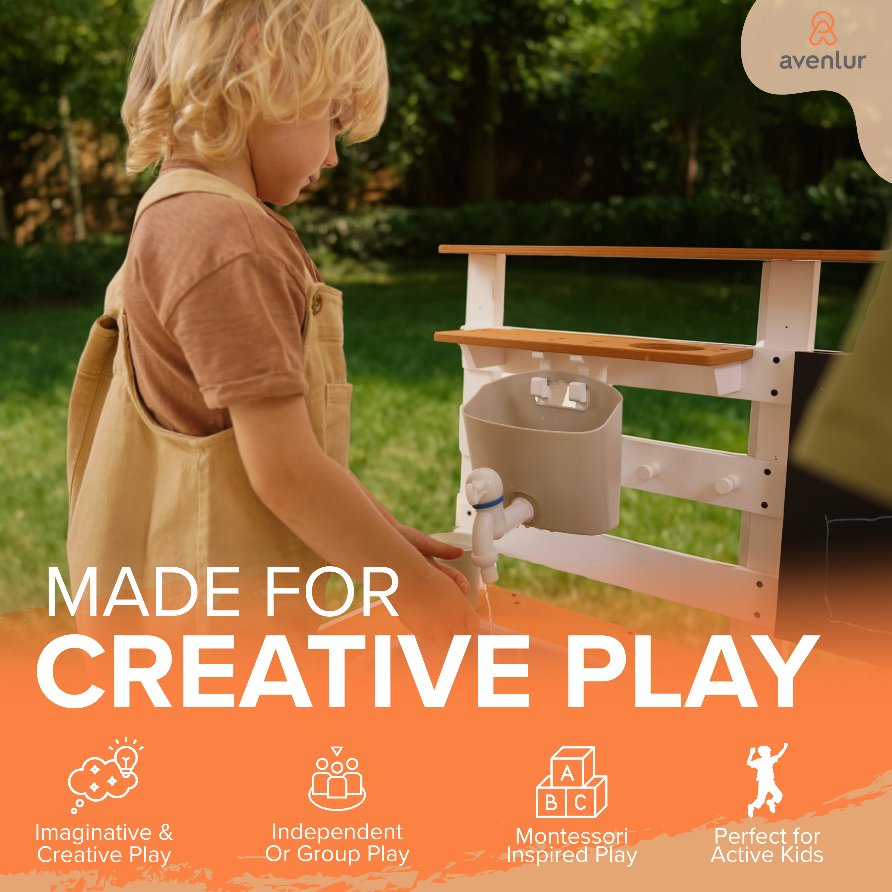 Avenlur Woodland Mud Kitchen – Montessori Outdoor Wooden Play Kitchen