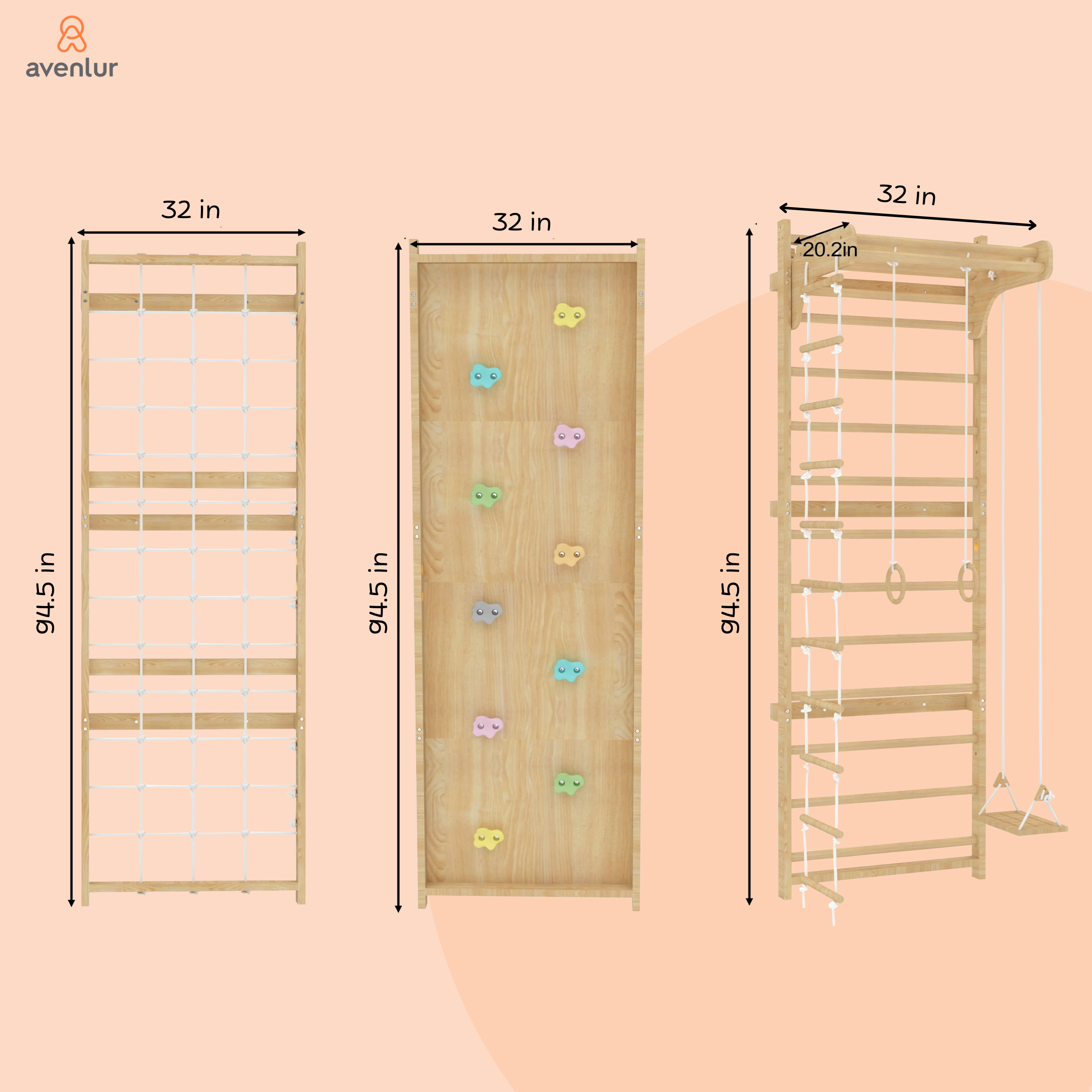 Walnut Modular | Swedish Ladder Jungle Gym - 95" Height - Wall Mounted