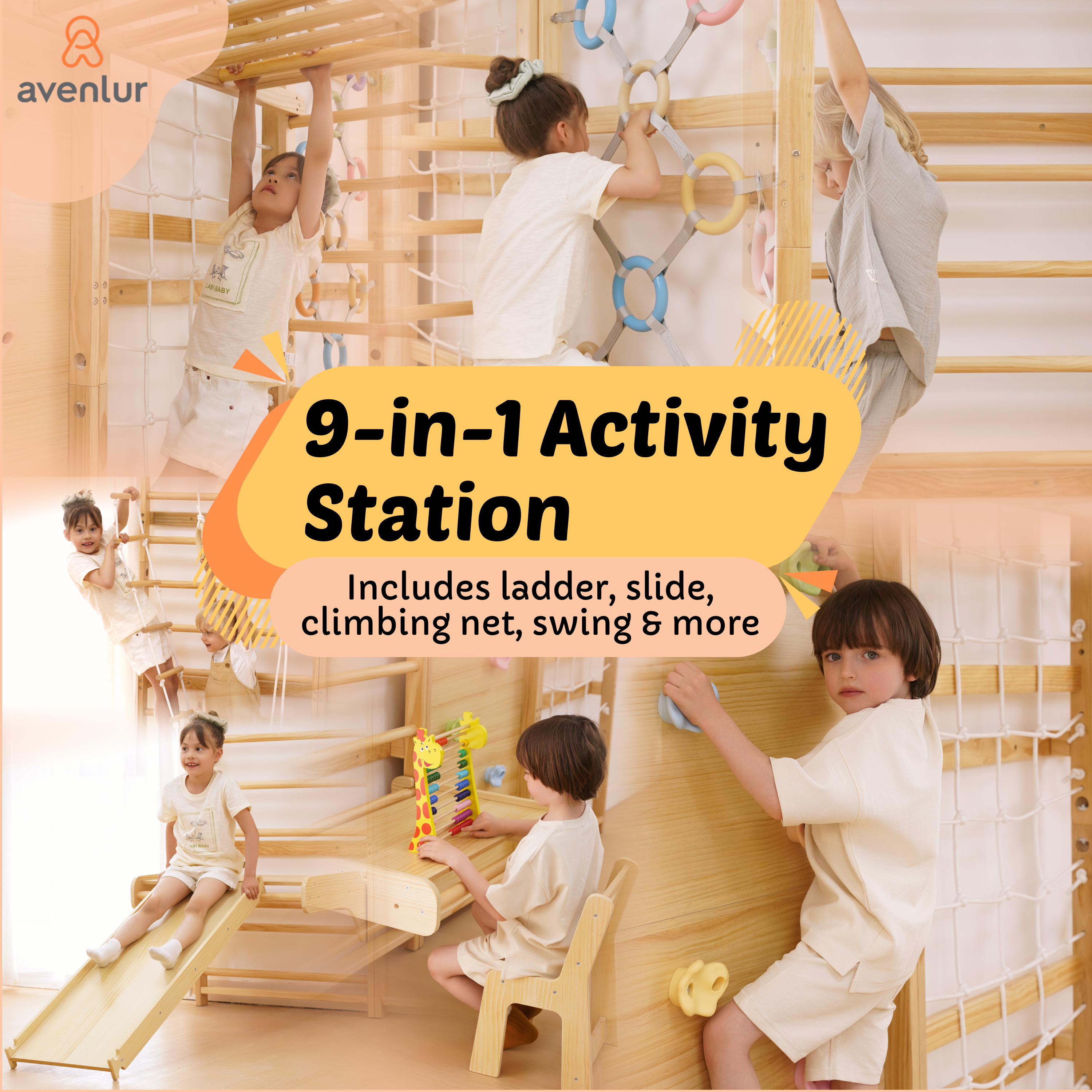 Walnut Modular | Swedish Ladder Jungle Gym - 79" Height - Wall Mounted