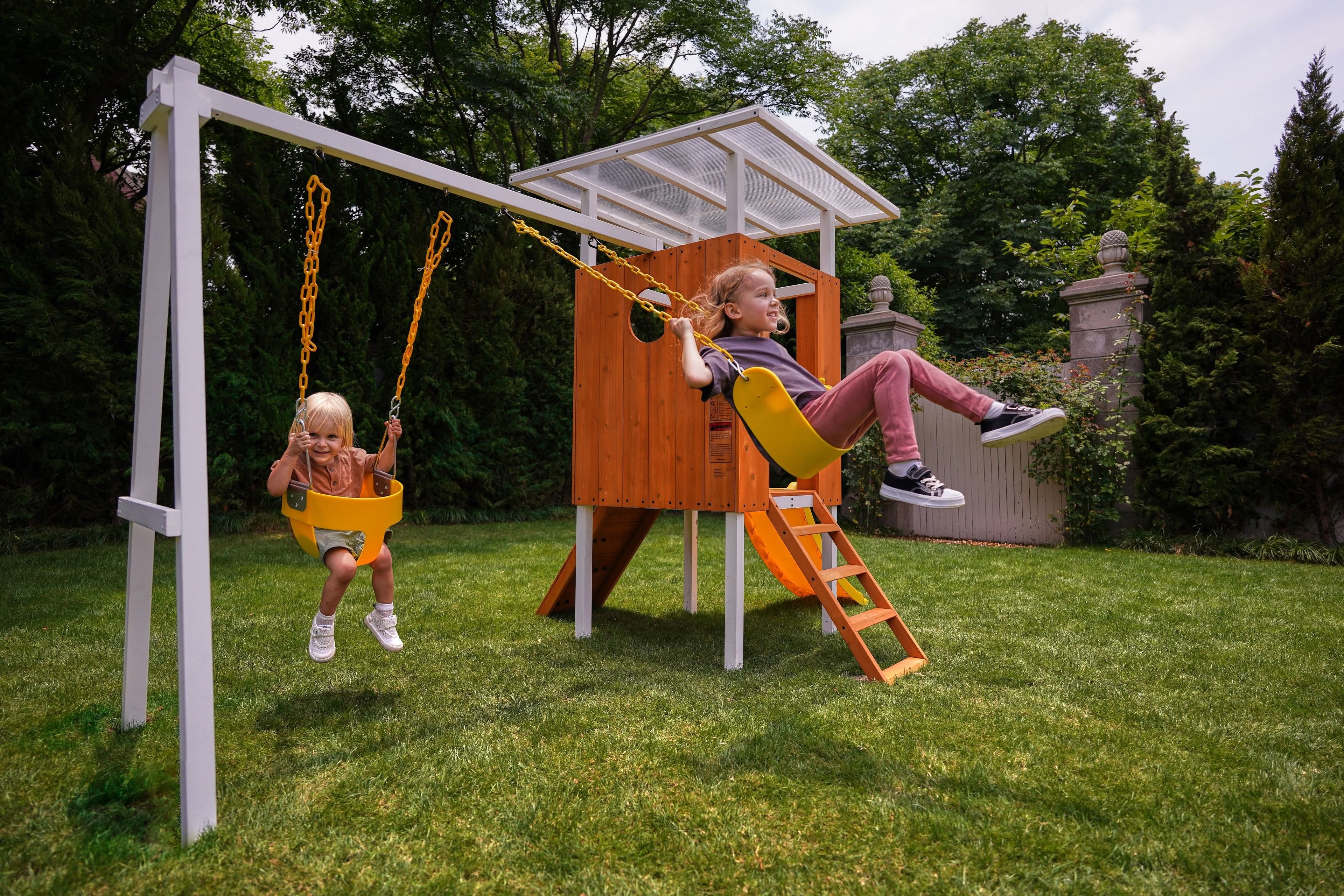 Forest Small Outdoor Toddler Swing Set | Compact Wooden Swing Frame for Babies & Kids