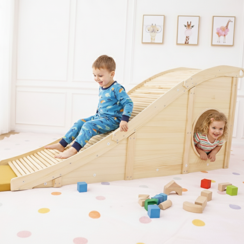 Hickory Indoor Wooden Play Slide & Tunnel