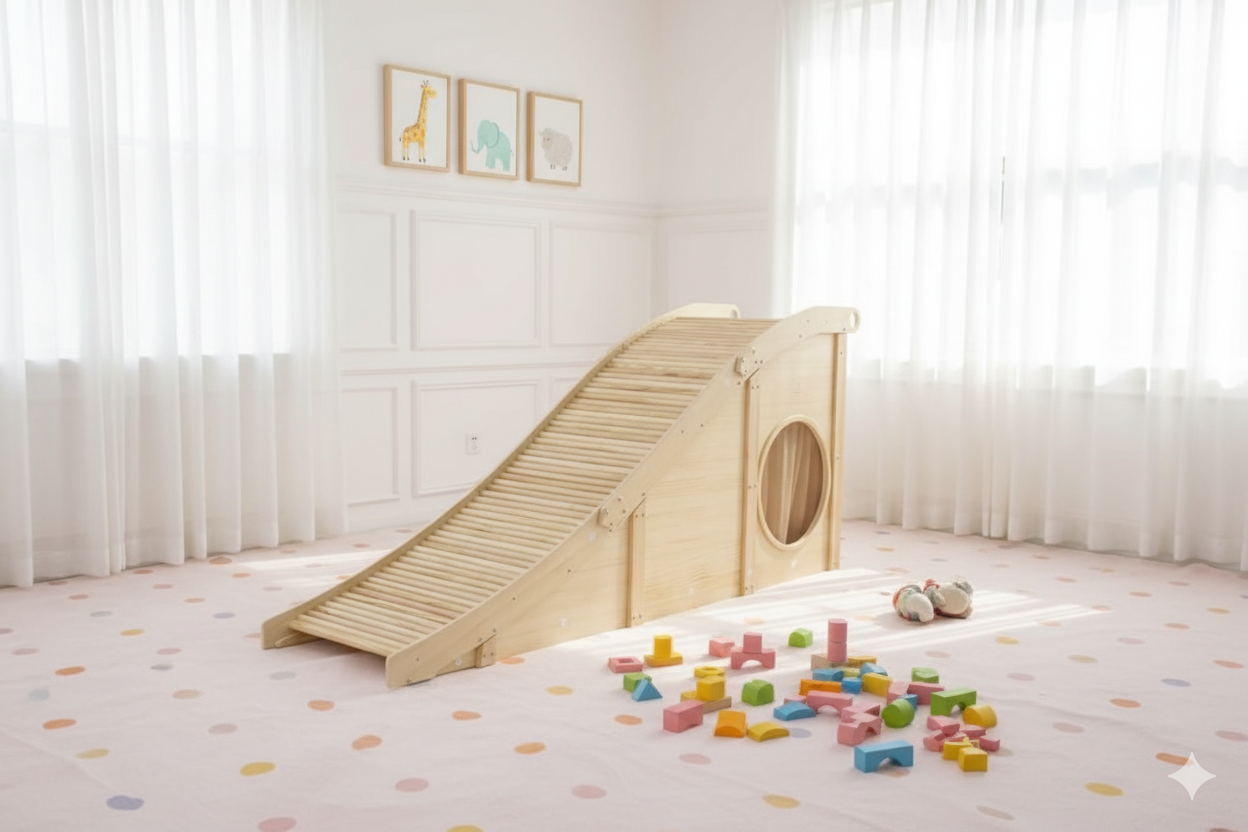 Hickory Indoor Wooden Play Slide & Tunnel