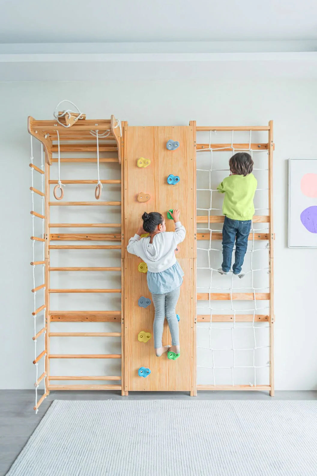 Walnut | Swedish Ladder Jungle Gym - 79" Height - Wall Mounted